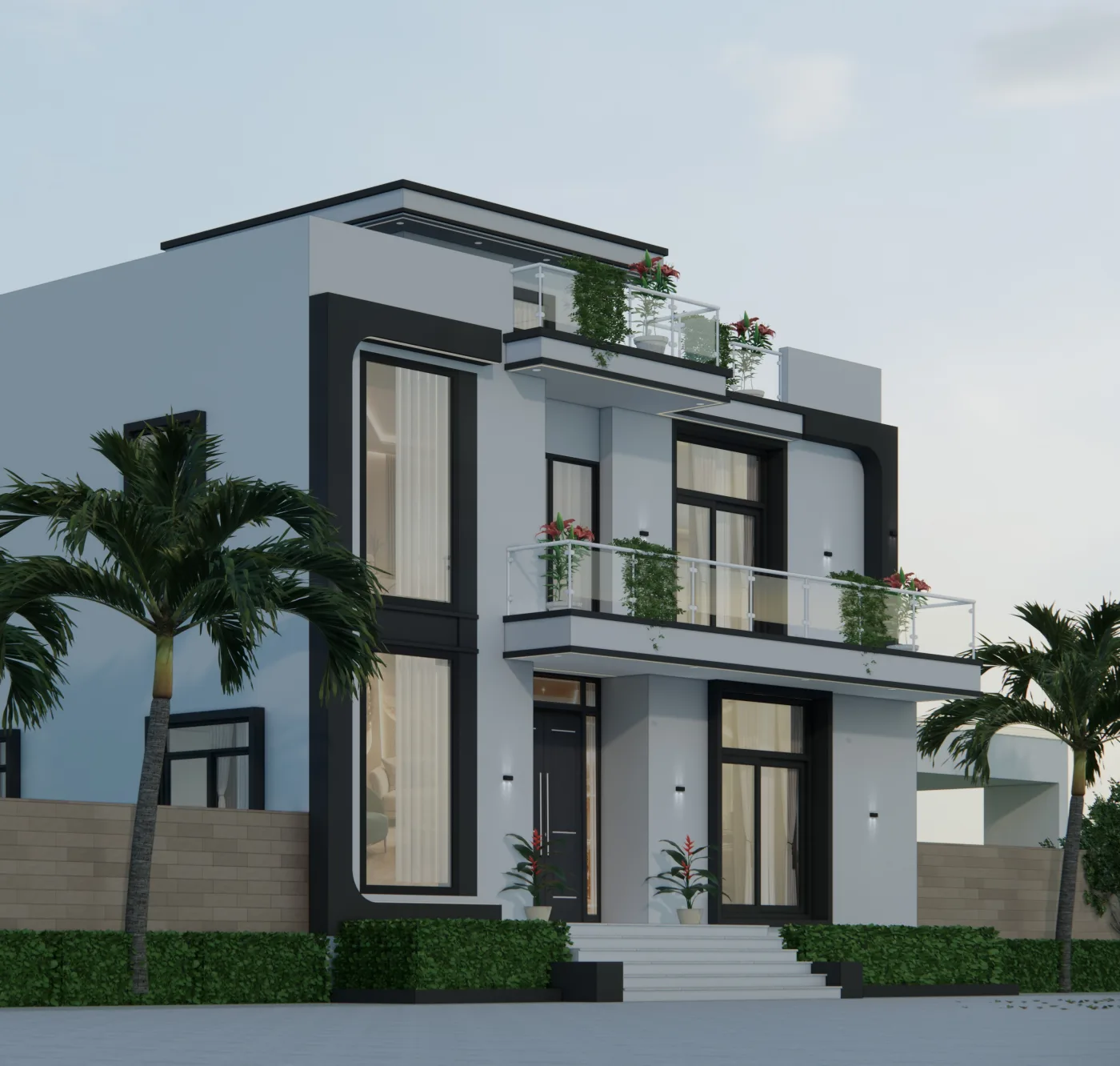 G+2 Residence – 3D Front Elevation by Anuda