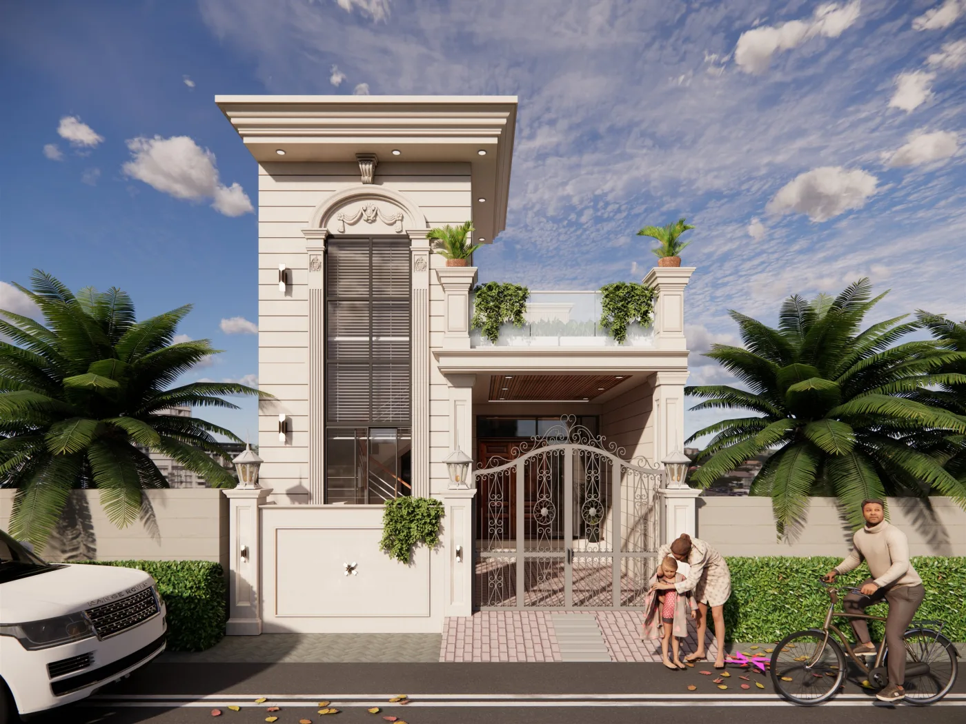 G+2 Residence – 3D Front Elevation by Anuda