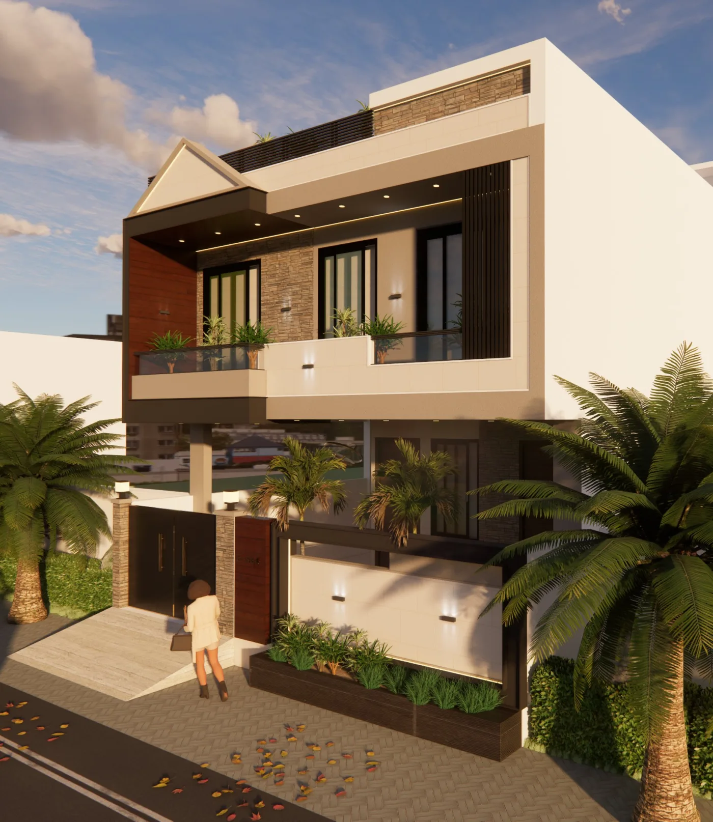 G+1 Residence – 3D Front Elevation by Anuda