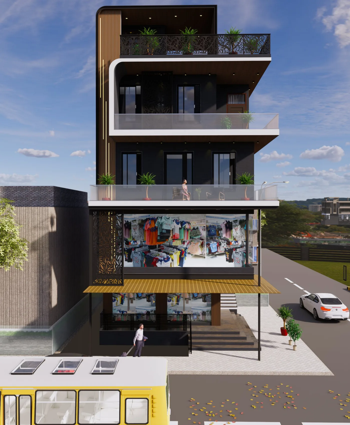 G+5 Residence – 3D Front Elevation by Anuda