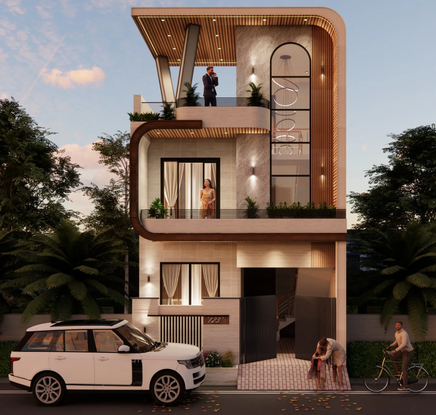 G+1 Residence – 3D Front Elevation by Anuda
