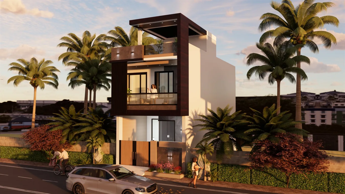 G+2 Residence – 3D Front Elevation by Anuda