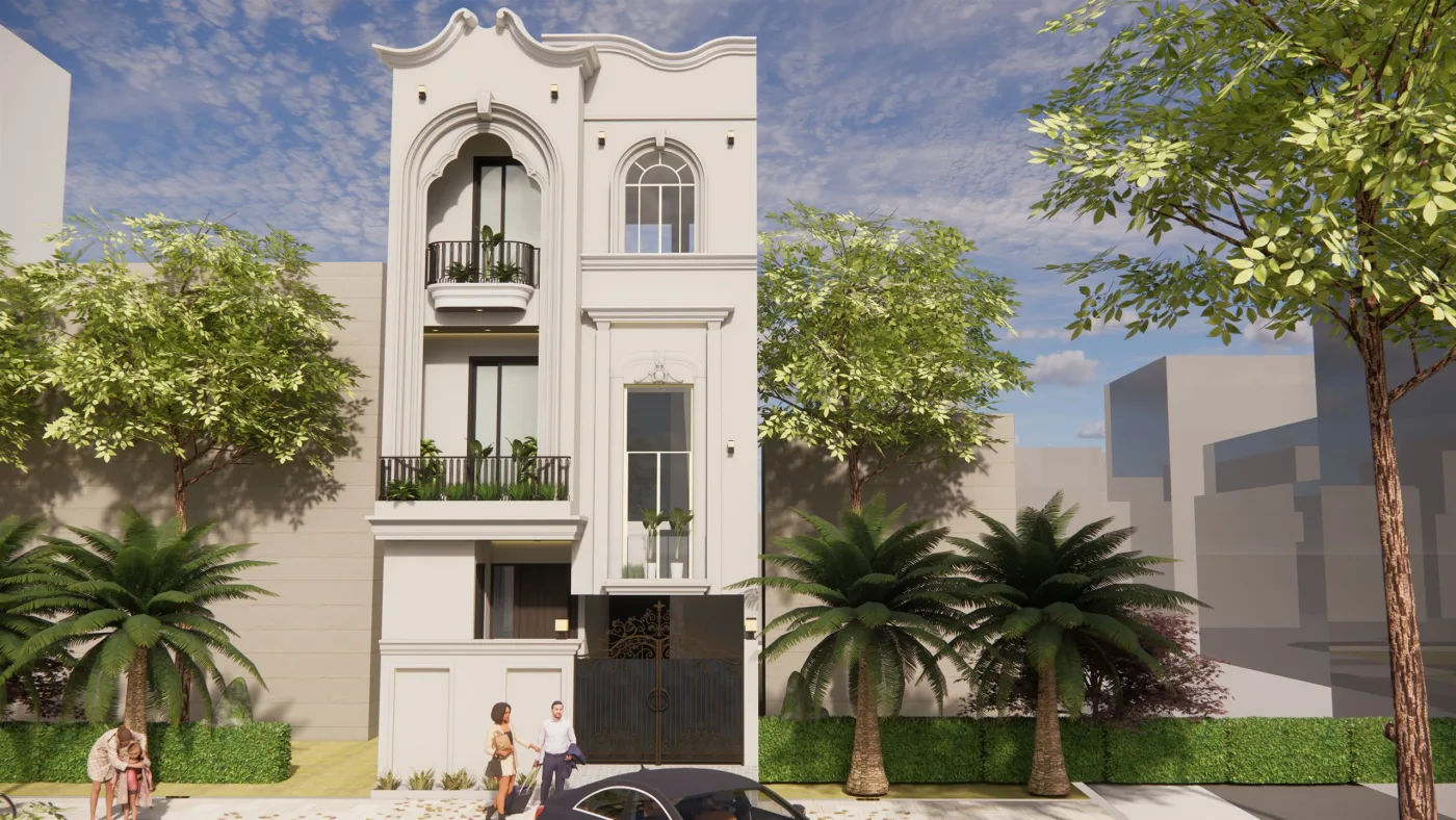 G+3 Residence – 3D Front Elevation by Anuda