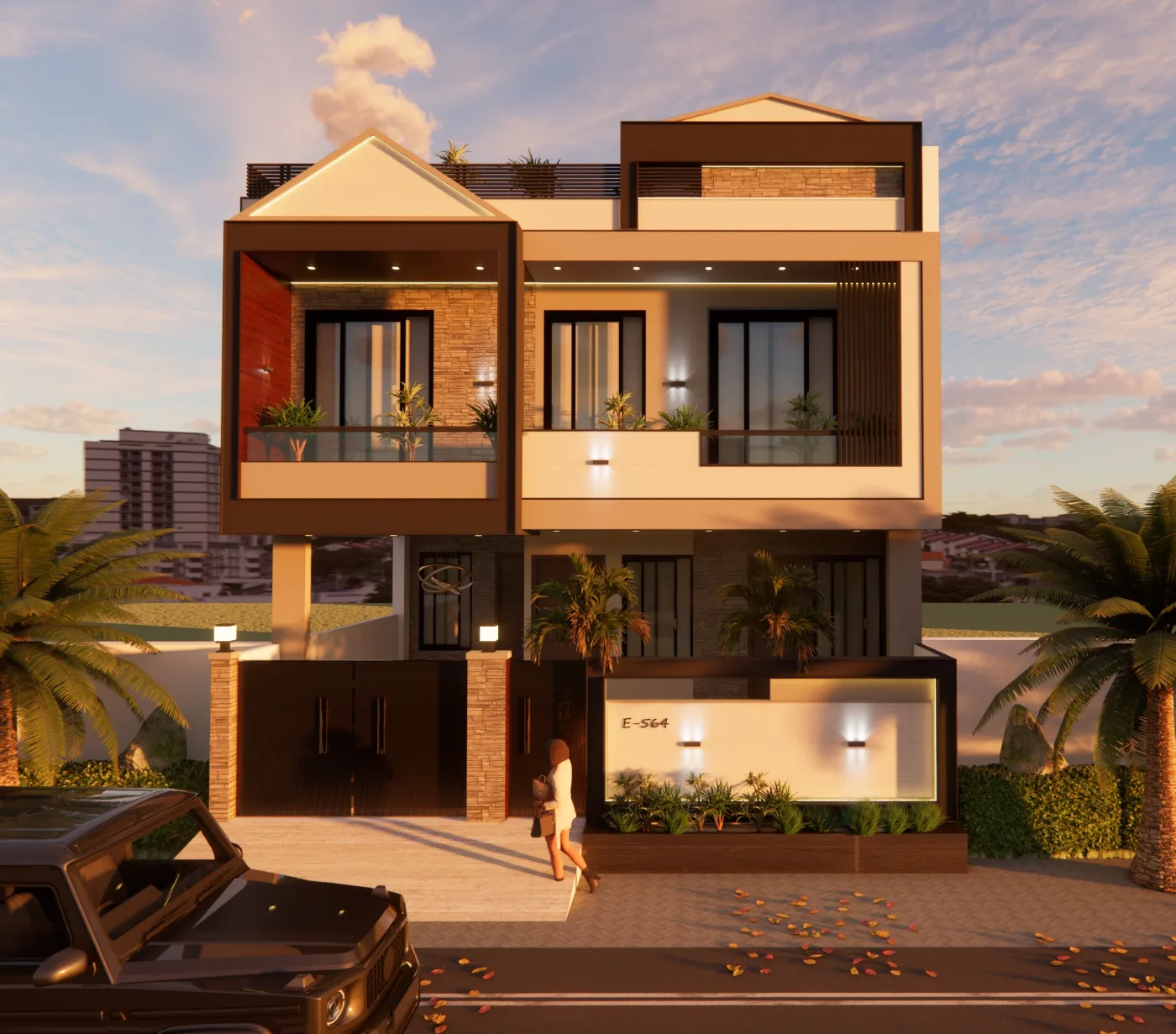 G+1 Residence – 3D Front Elevation by Anuda
