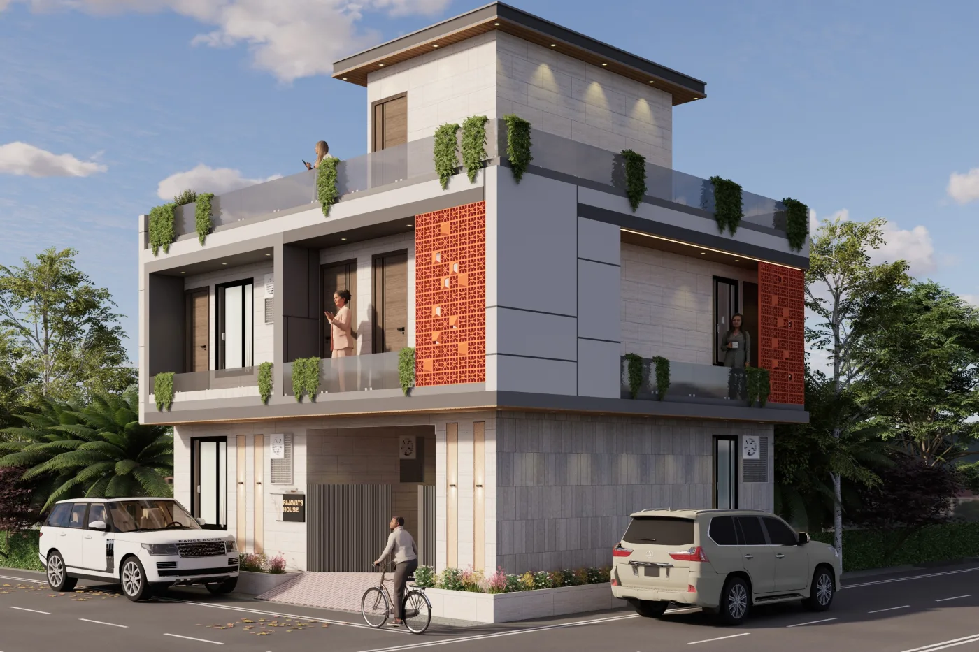 G+1 Residence – 3D Front Elevation by Anuda