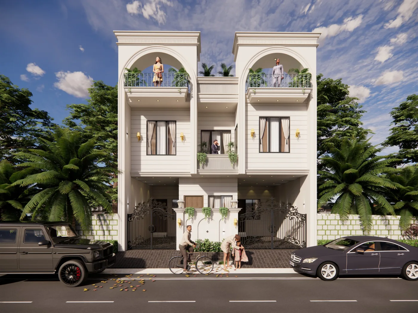 G+3 Residence – 3D Front Elevation by Anuda